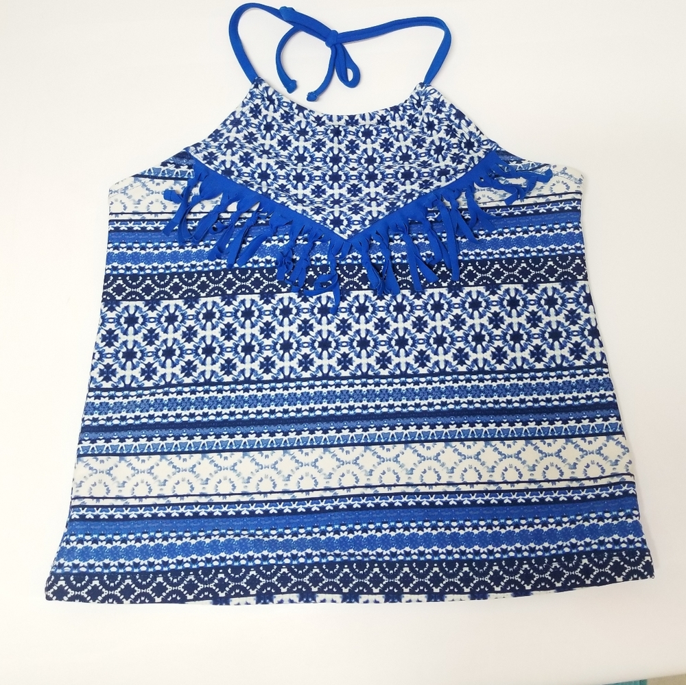 Tommy Bahama Big Girl's Blue Stripe Print Tassel Tankini Top Sz 14 - Picture 4 of 9